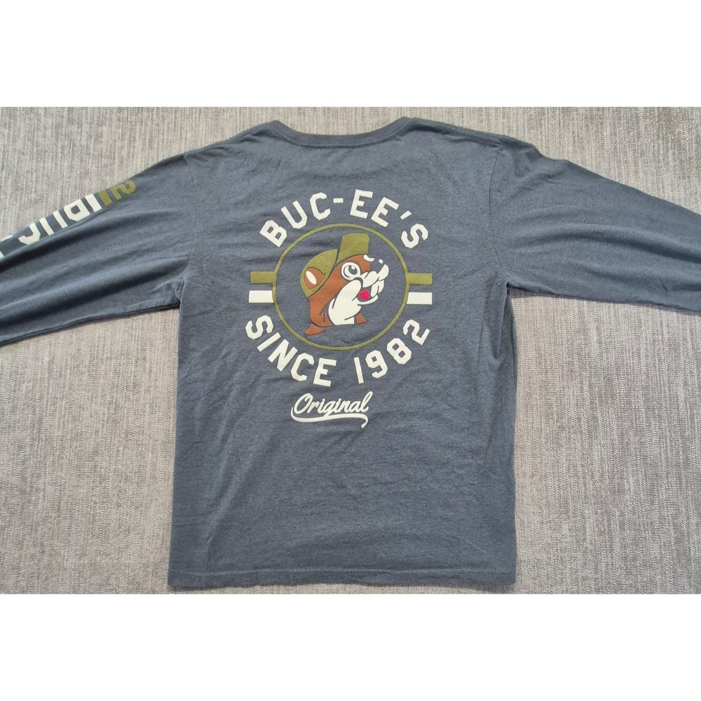 Buc-ee's men's grayish blue long sleeve 2 sided graphic t-shirt XL Original
